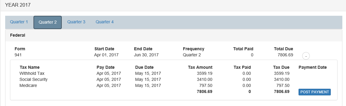 Payroll Taxes & Deposits Detail